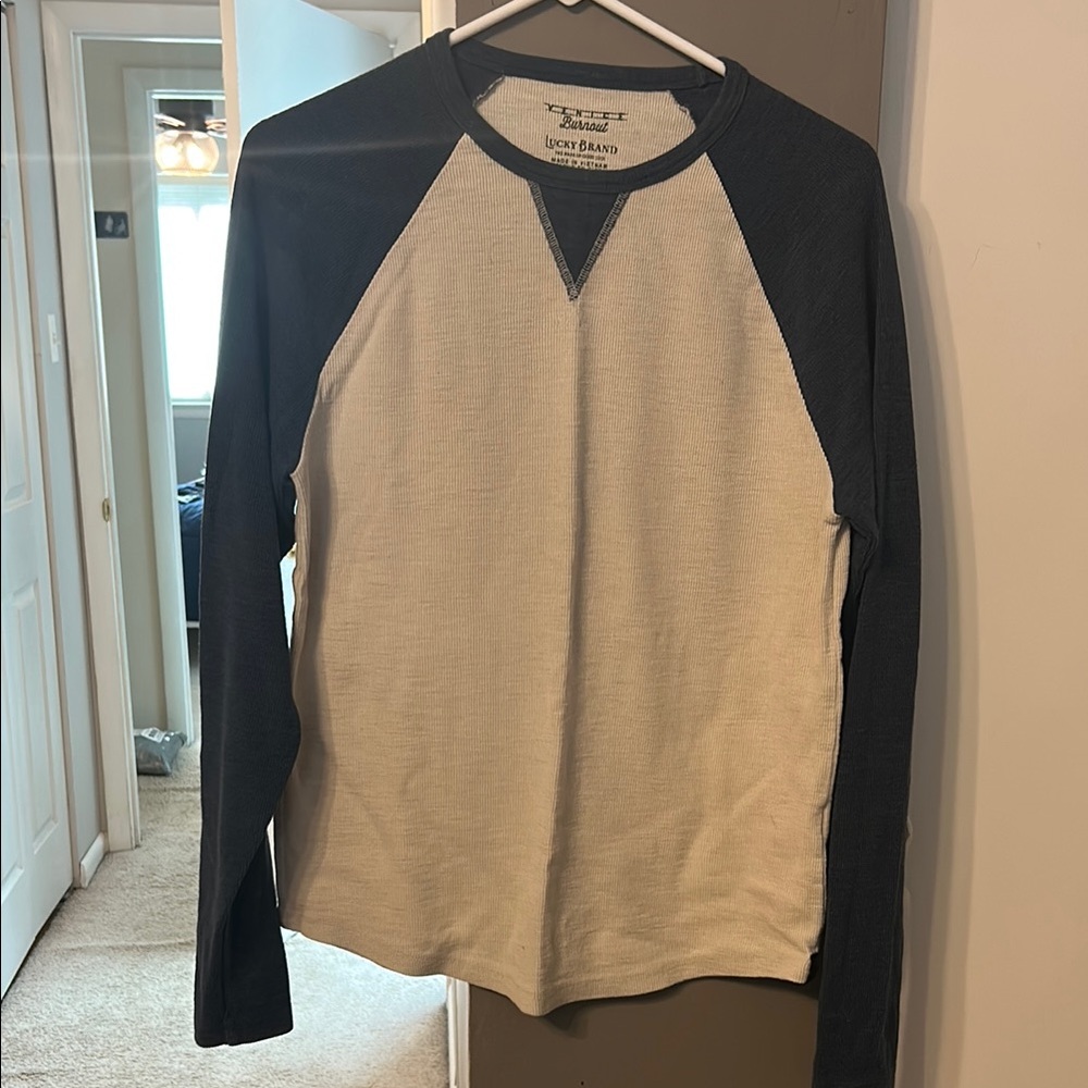 Lucky Brand Men's Black and Cream Long Sleeve Shirt